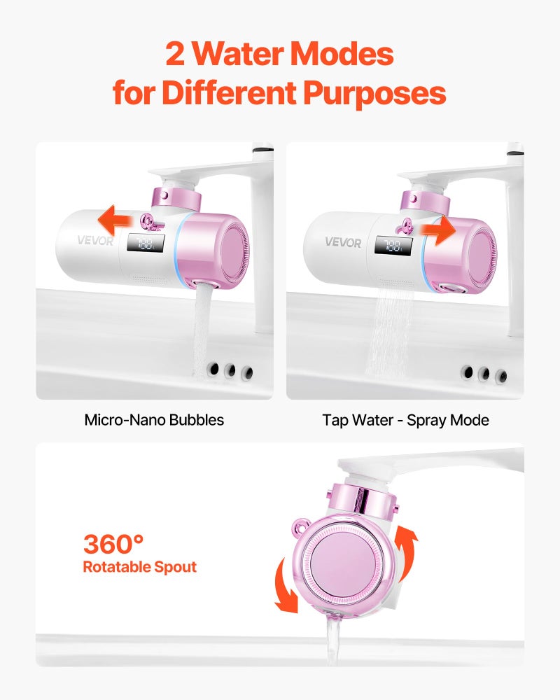 VEVOR Skincare Water Filter, Faucet Mount Water Filters with Micro-Nano Bubble for Skin, Sink Tap Purifier, Removes Chlorine with 1 Filter, for Kitchen and Bathroom Faucets, Pink + Gold - Image 5